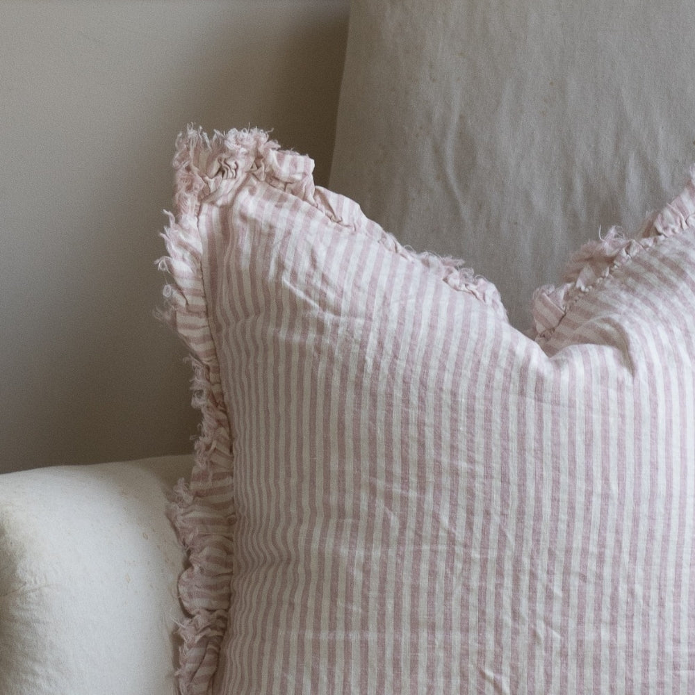 Hallie Pink Stripe Ruffle Cushion 45x45