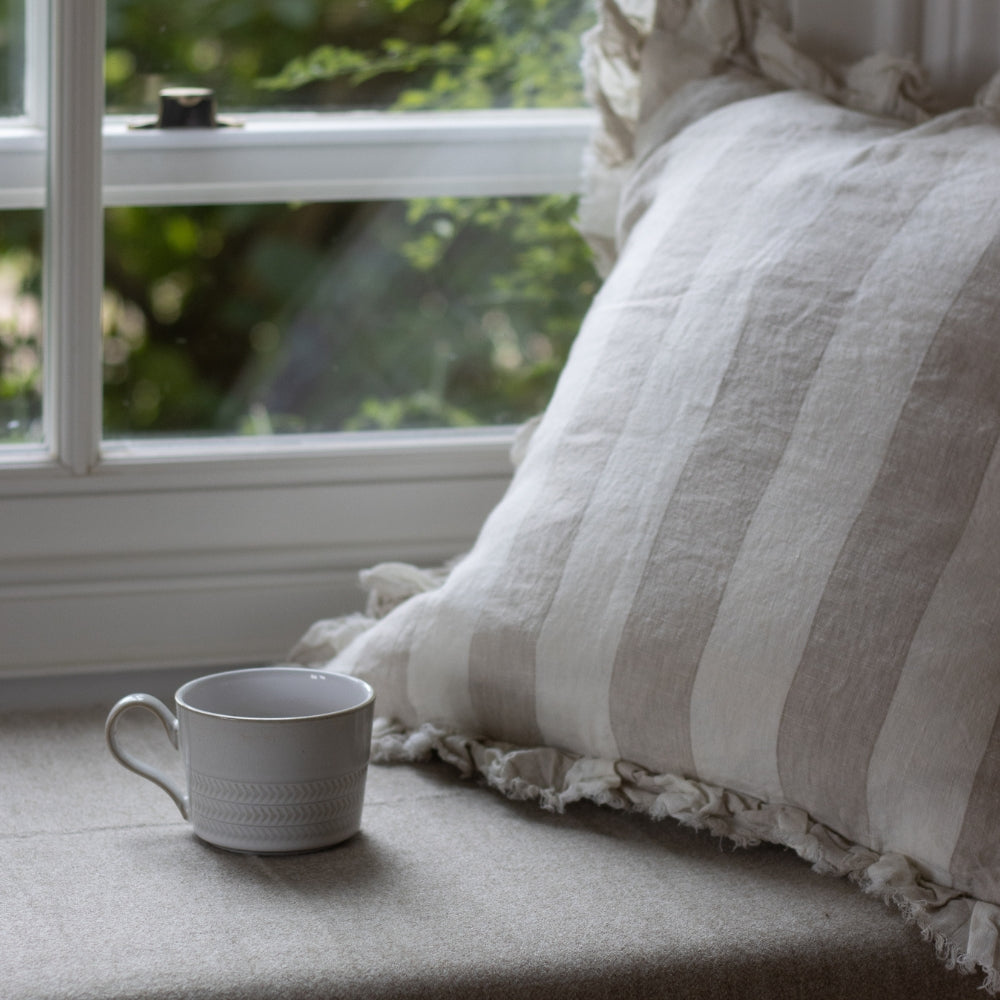 Hallie Natural Wide Stripe Ruffle Cushion 45x45