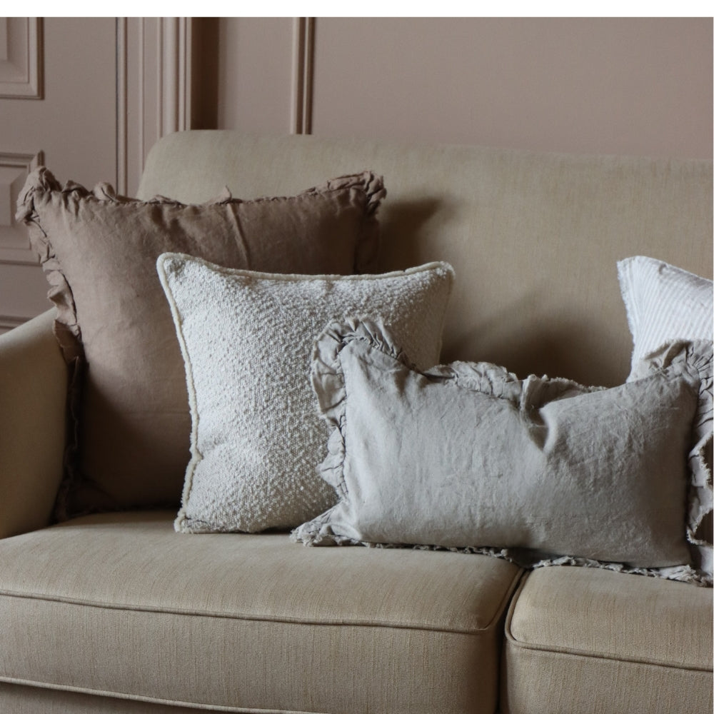 Hallie Natural Beige Ruffle Cushion 50x30