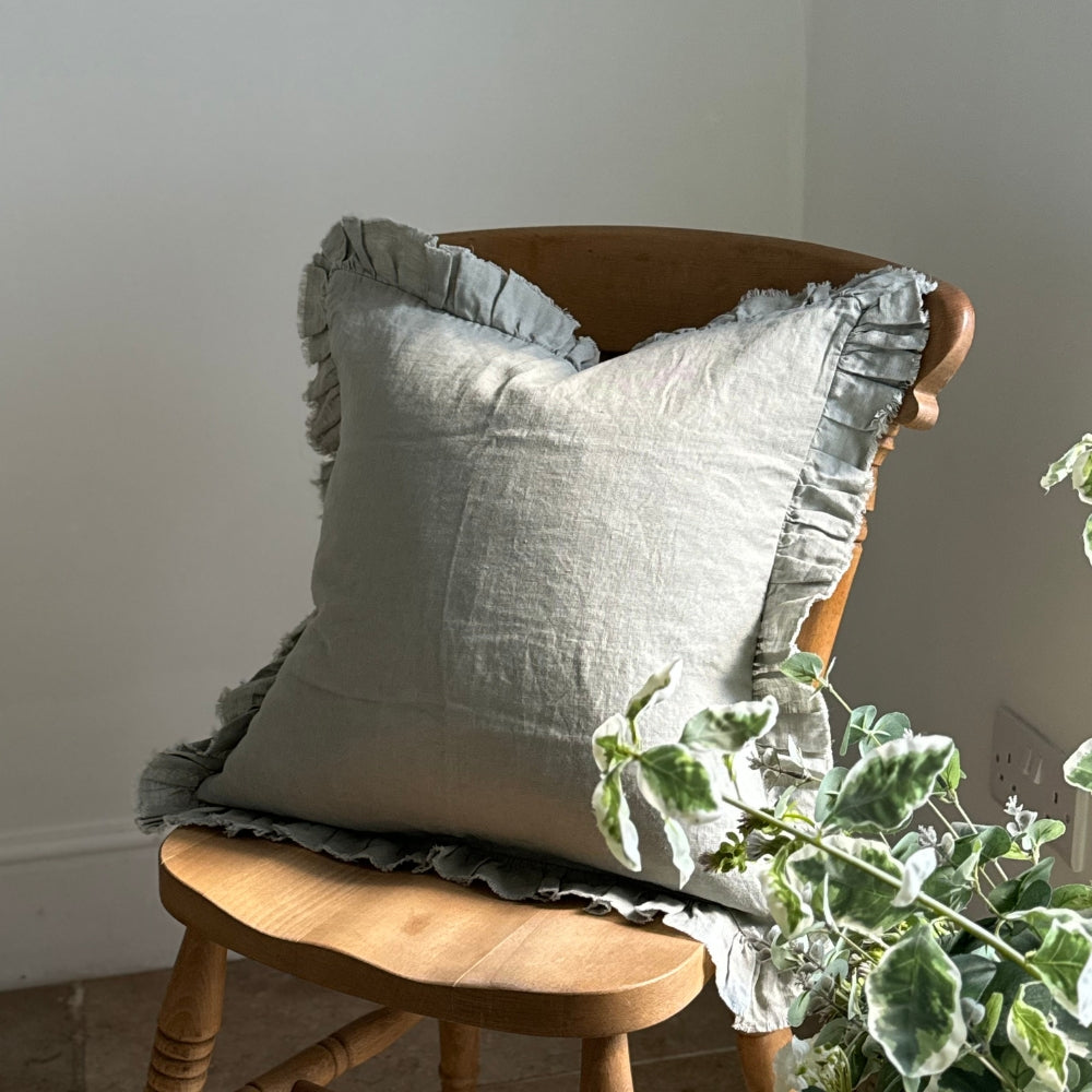 Hallie Sage Green Ruffle Cushion 45x45
