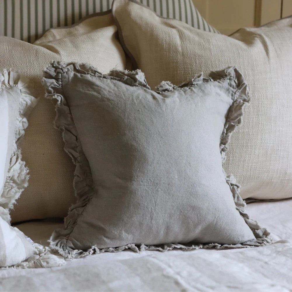 Hallie Natural Beige Ruffle Cushion 45x45