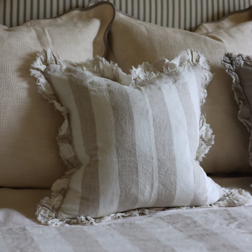 Hallie Natural Wide Stripe Ruffle Cushion 45x45