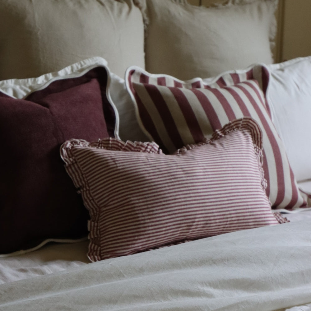 Darcy Burgundy Stripe Ruffle Cushion 50x30