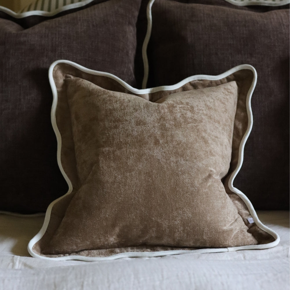 Chloe Coffee Brown Scalloped Edge Cushion 45x45