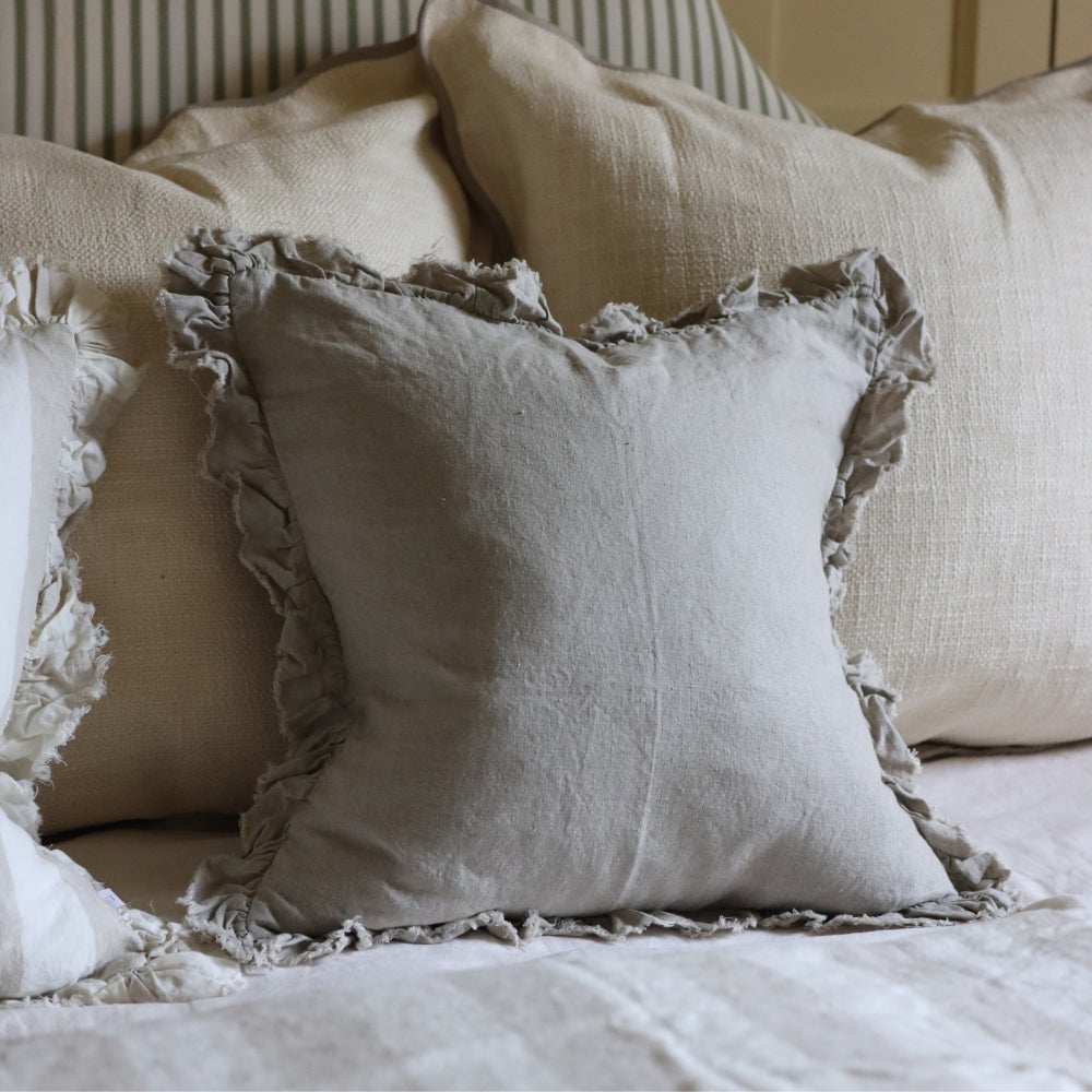 Hallie Natural Beige Ruffle Cushion 45x45
