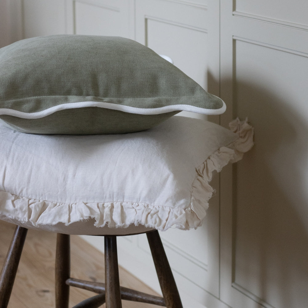 Chloe Sage Green Scalloped Edge Cushion 45x45