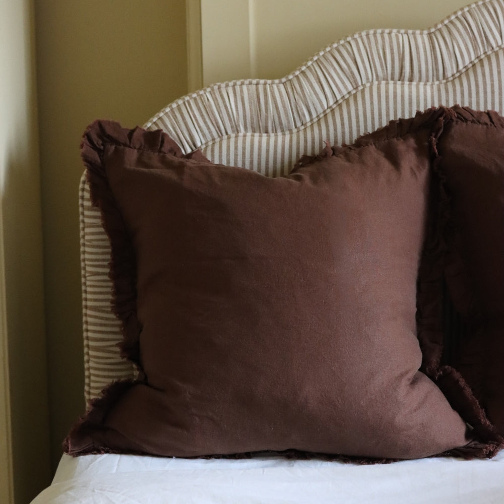 Hallie Dark Brown Ruffle Cushion 65x65