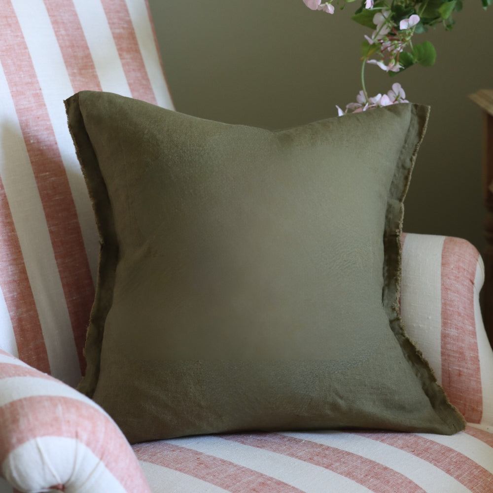 Esmee Olive Green Linen Cushion 45x45