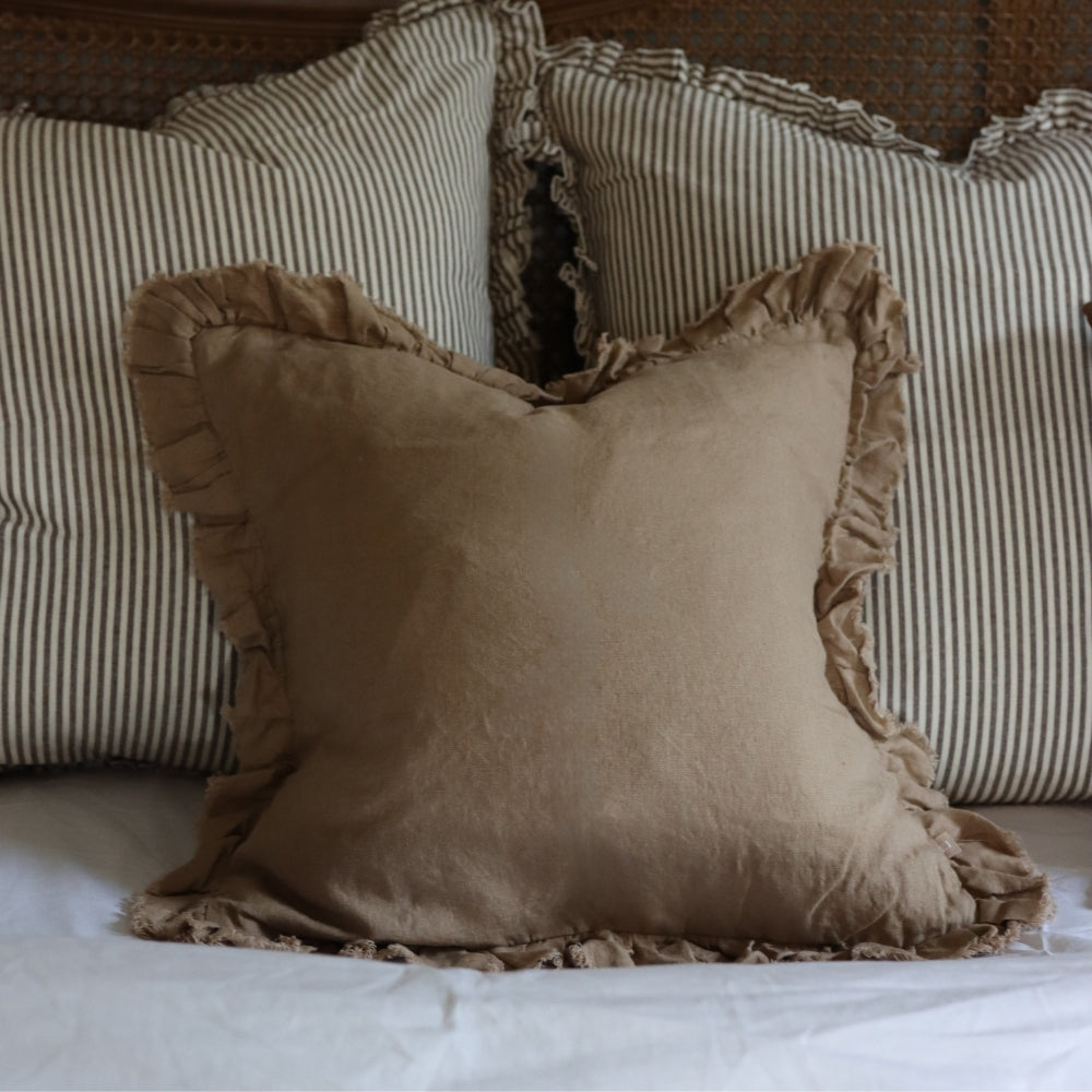 Hallie Coffee Brown Ruffle Cushion 45x45