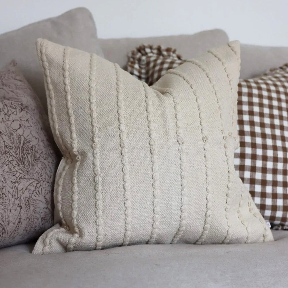 India Cream Textured Stripe Cushion 53x53