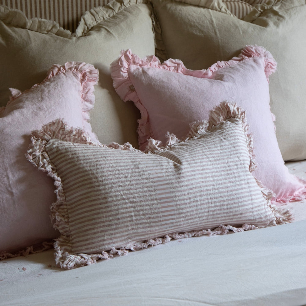 Hallie Pink Stripe Ruffle Cushion 50x30