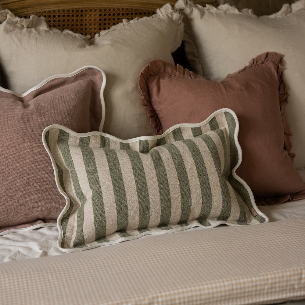 Chloe Sage Stripe Scalloped Edge Cushion 50x30