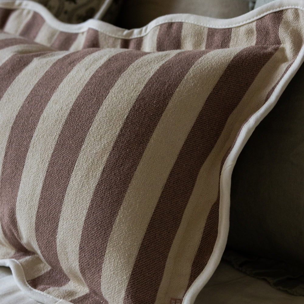 Chloe Dusty Pink Stripe Scalloped Edge Cushion 50x30