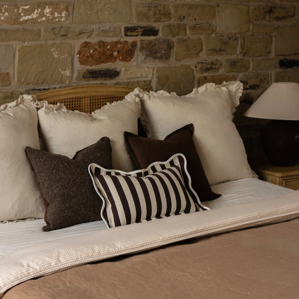 Chloe Dark Brown Stripe Scalloped Edge Cushion 50x30