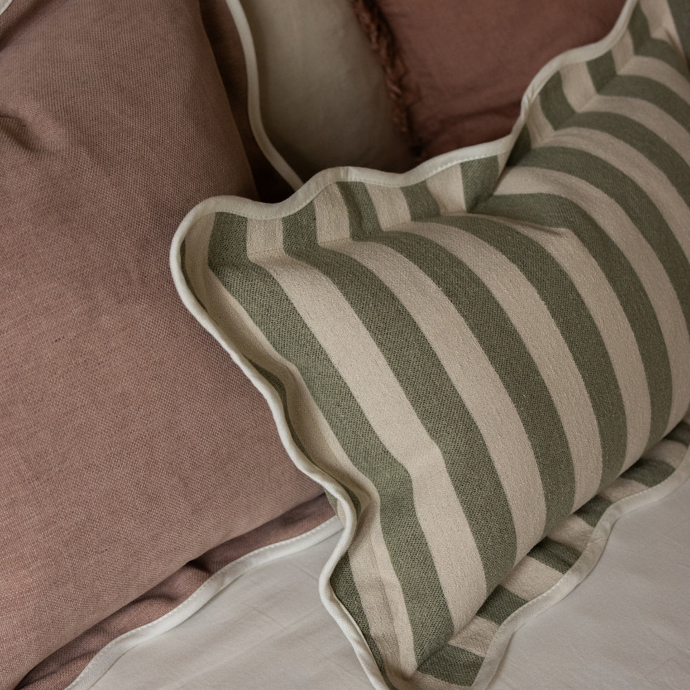 Chloe Sage Stripe Scalloped Edge Cushion 50x30