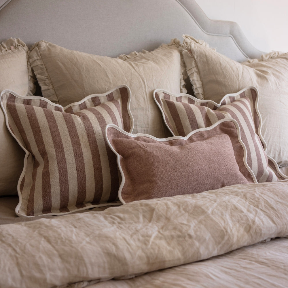 Chloe Dusty Pink Stripe Scalloped Edge Cushion 45x45