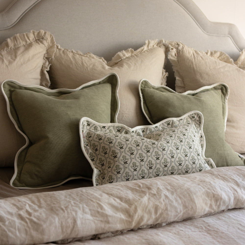Chloe Sage Print Scalloped Edge Cushion 50x30