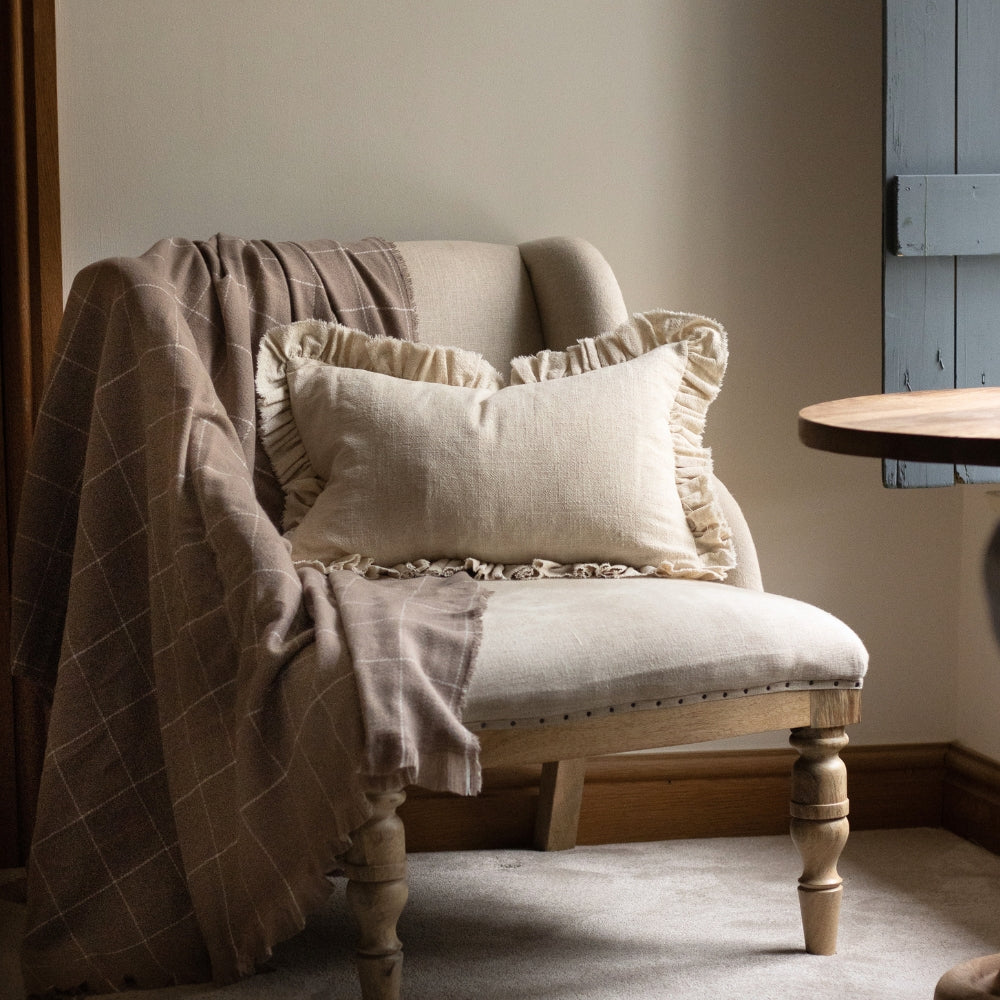 Grace Sand Ruffle Cushion 50x30
