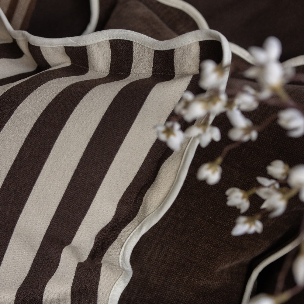 Chloe Dark Brown Stripe Scalloped Edge Cushion 45x45