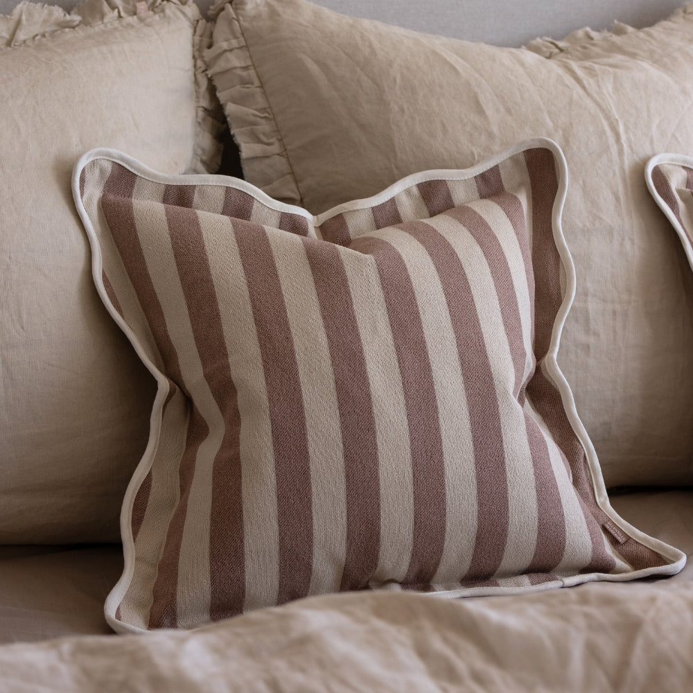 Chloe Dusty Pink Stripe Scalloped Edge Cushion 45x45