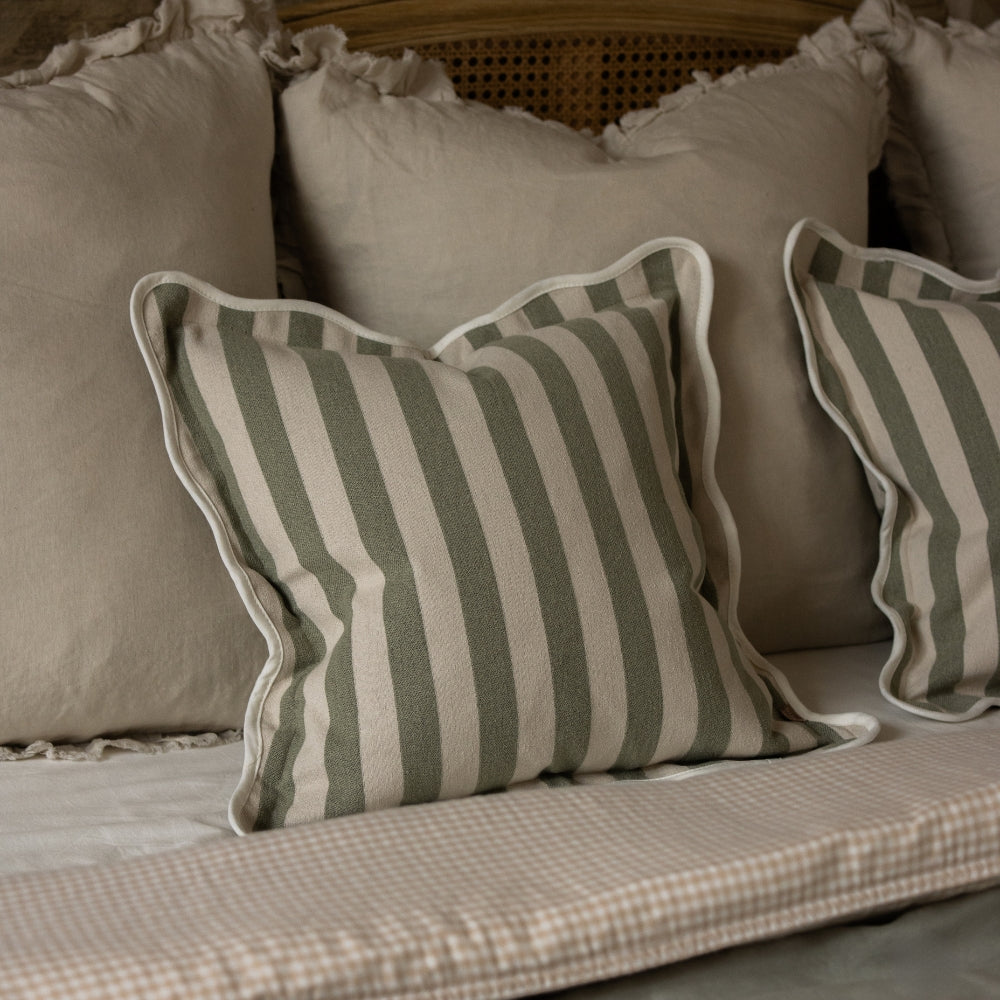 Chloe Sage Stripe Scalloped Edge Cushion 45x45