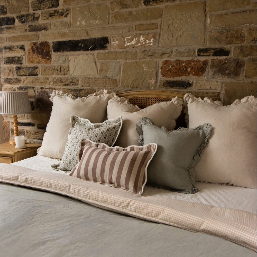 Chloe Dusty Pink Stripe Scalloped Edge Cushion 50x30