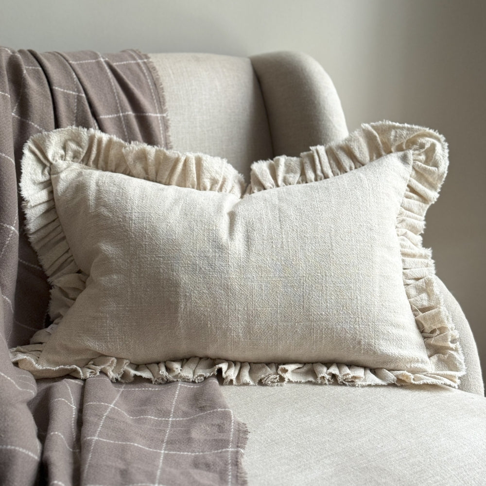 Grace Sand Ruffle Cushion 50x30