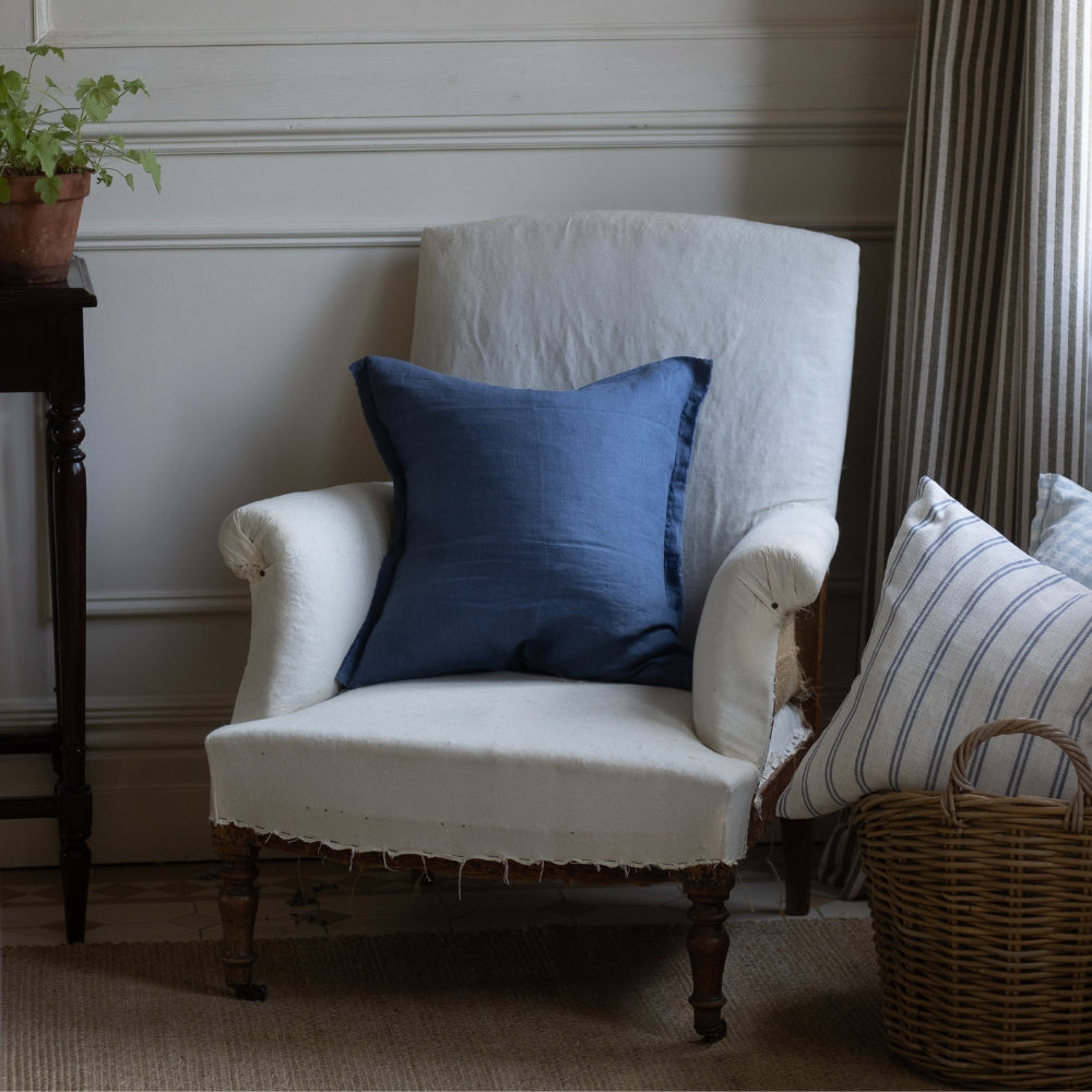Esmee Navy Blue Linen Cushion 45x45