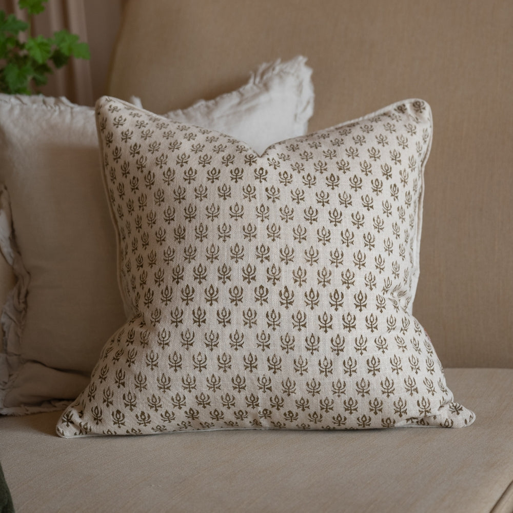 Aubrey Olive Motif Print Cushion 45x45