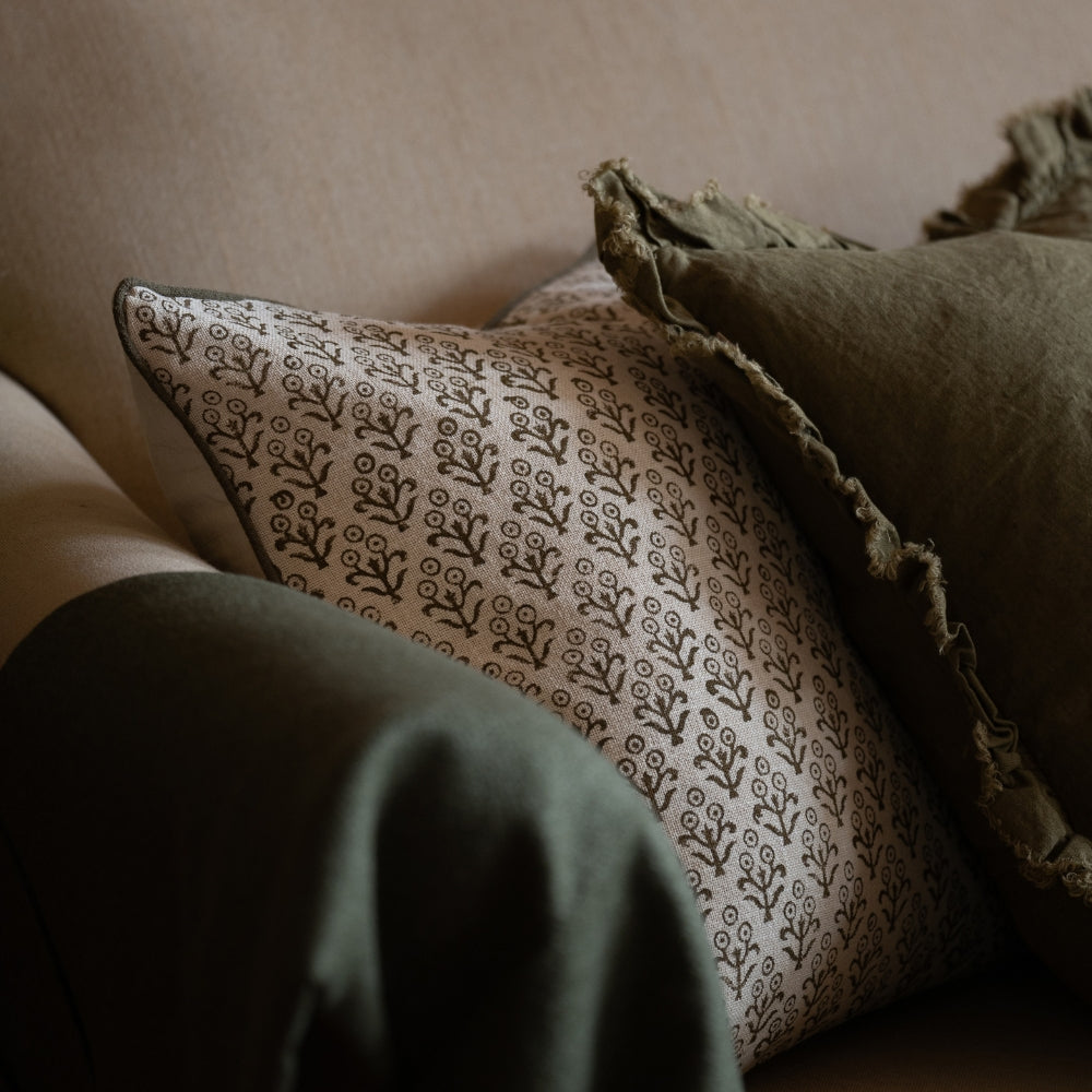Aubrey Olive Print Cushion 45x45