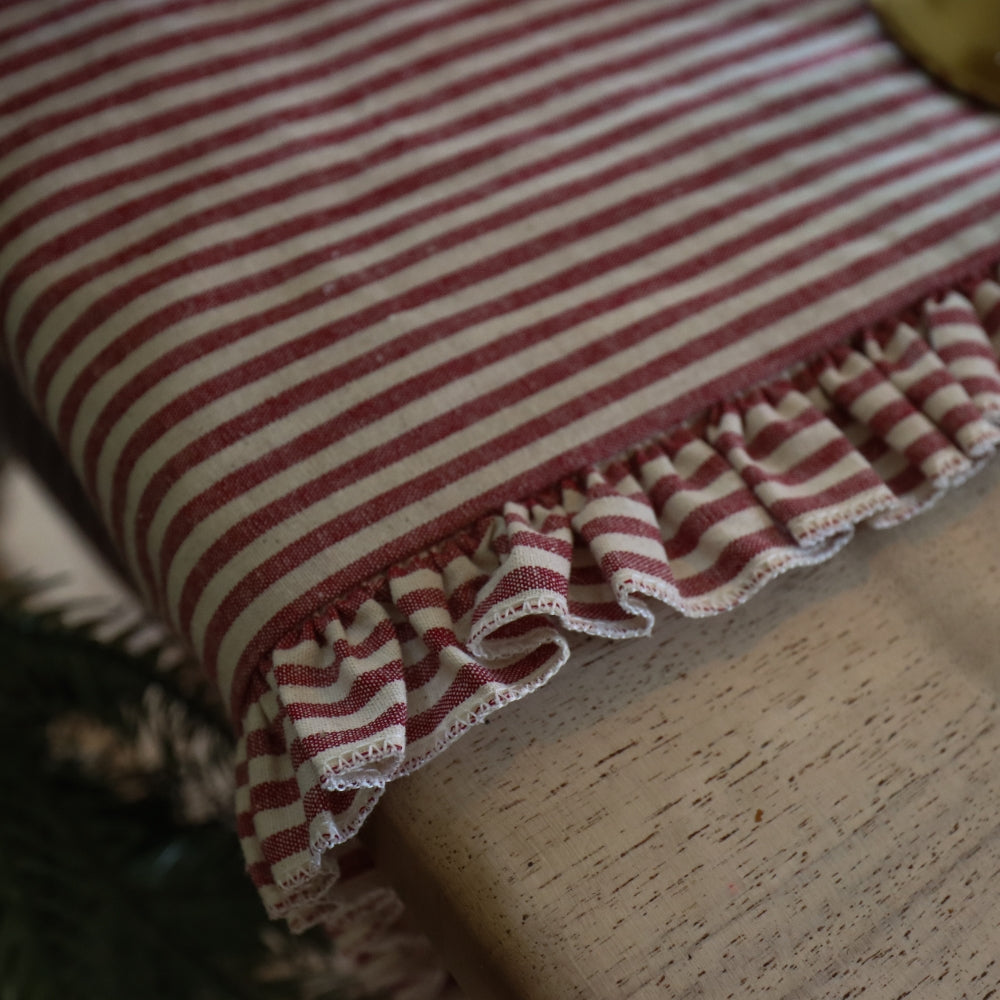 Burgundy Stripe Ruffle Table Runner