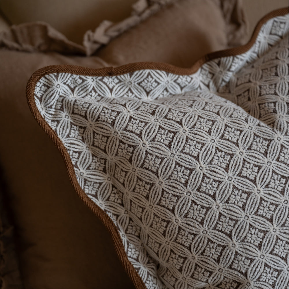 Chloe Brown Print Scalloped Edge Cushion 45x45