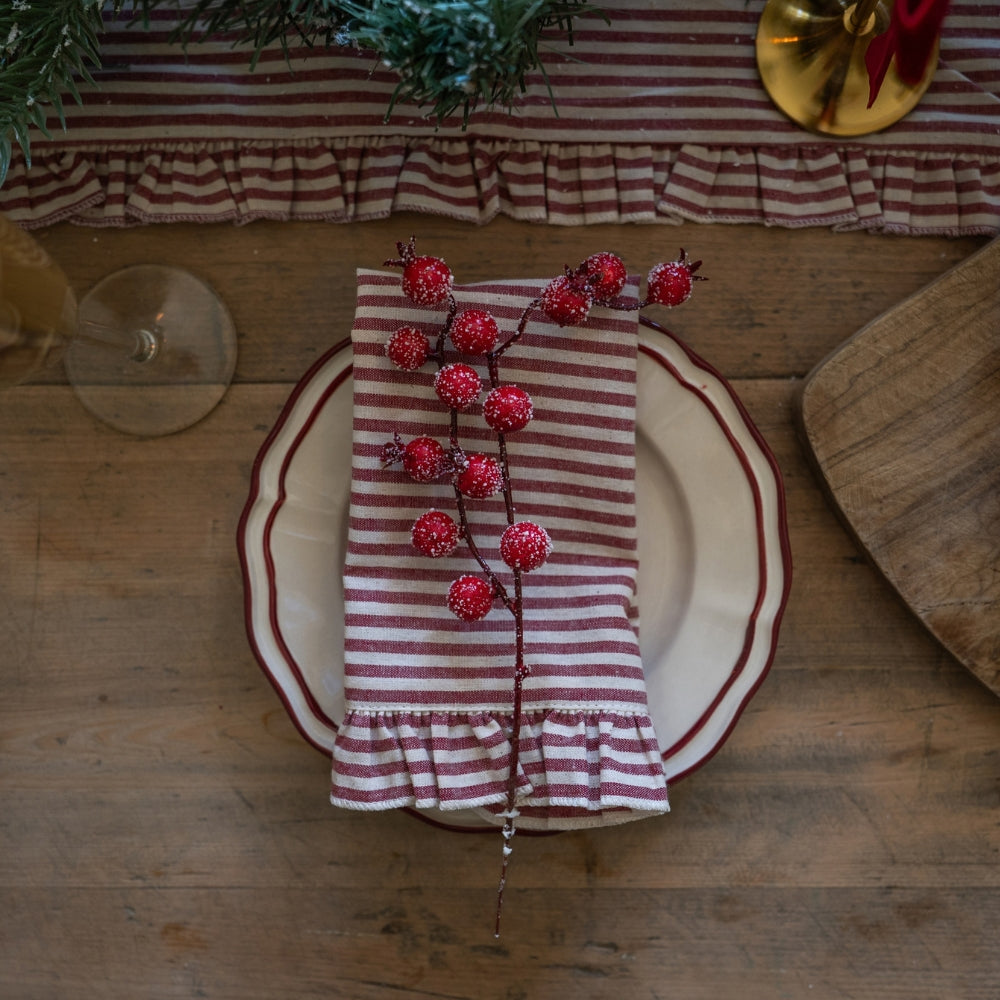 Christmas Burgundy Stripe Ruffle Napkins Set of 4