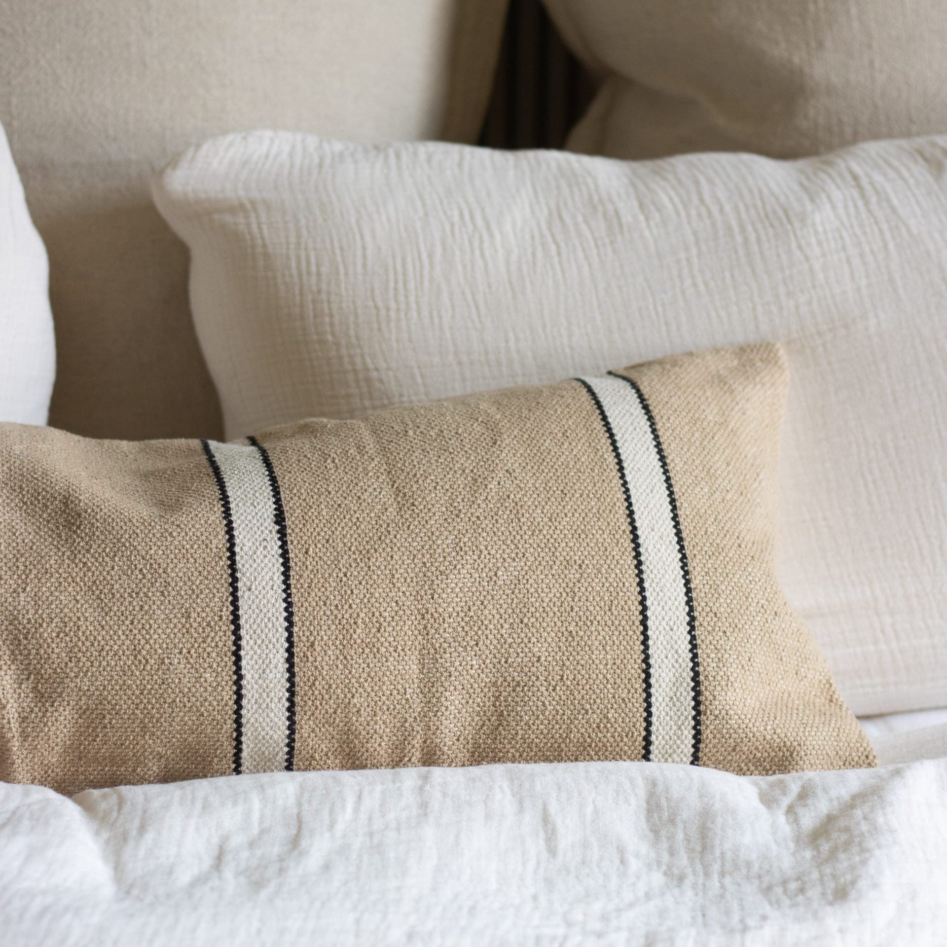 India Beige, Black & Cream Bolster Cushion 80x30