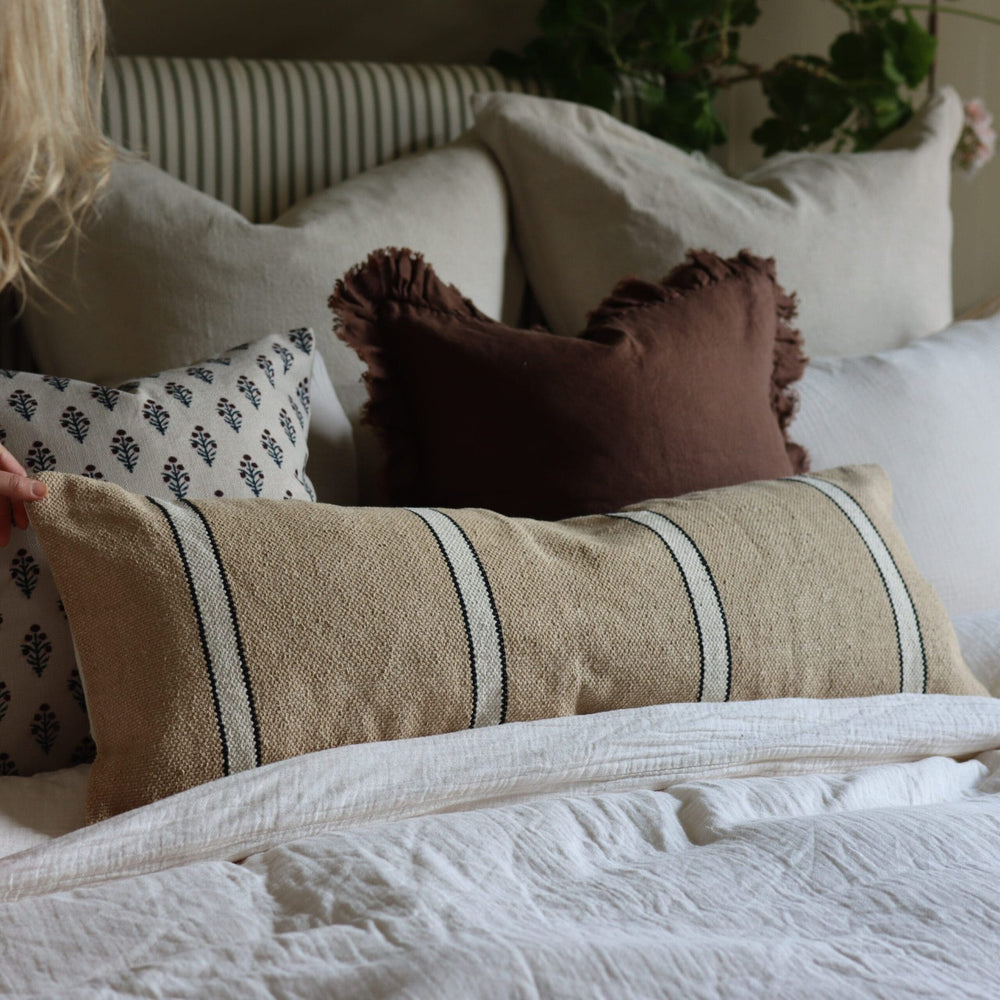 India Beige, Black & Cream Bolster Cushion 80x30
