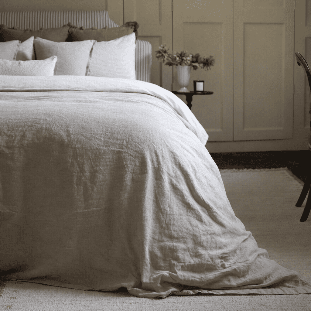 Luxury Natural Beige Stripe Linen Bedding Set