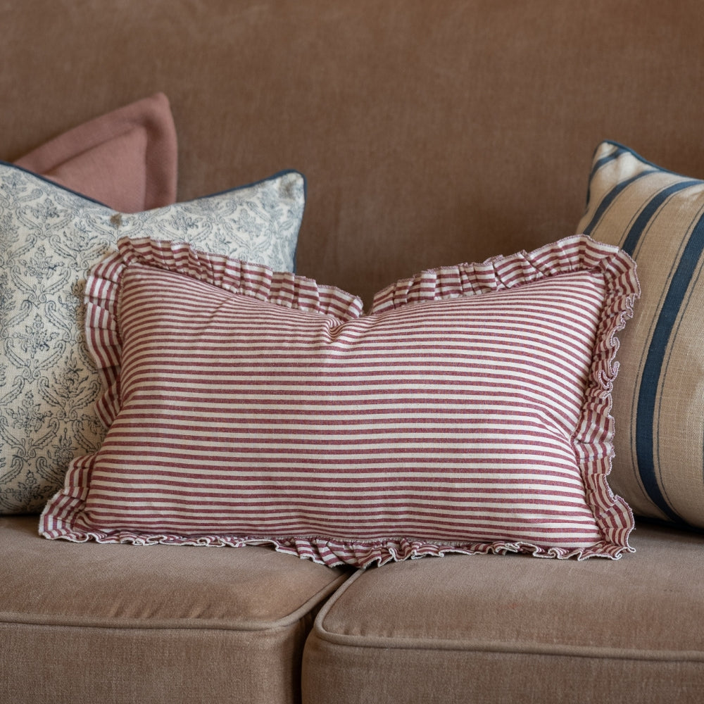 Darcy Burgundy Stripe Ruffle Cushion 50x30
