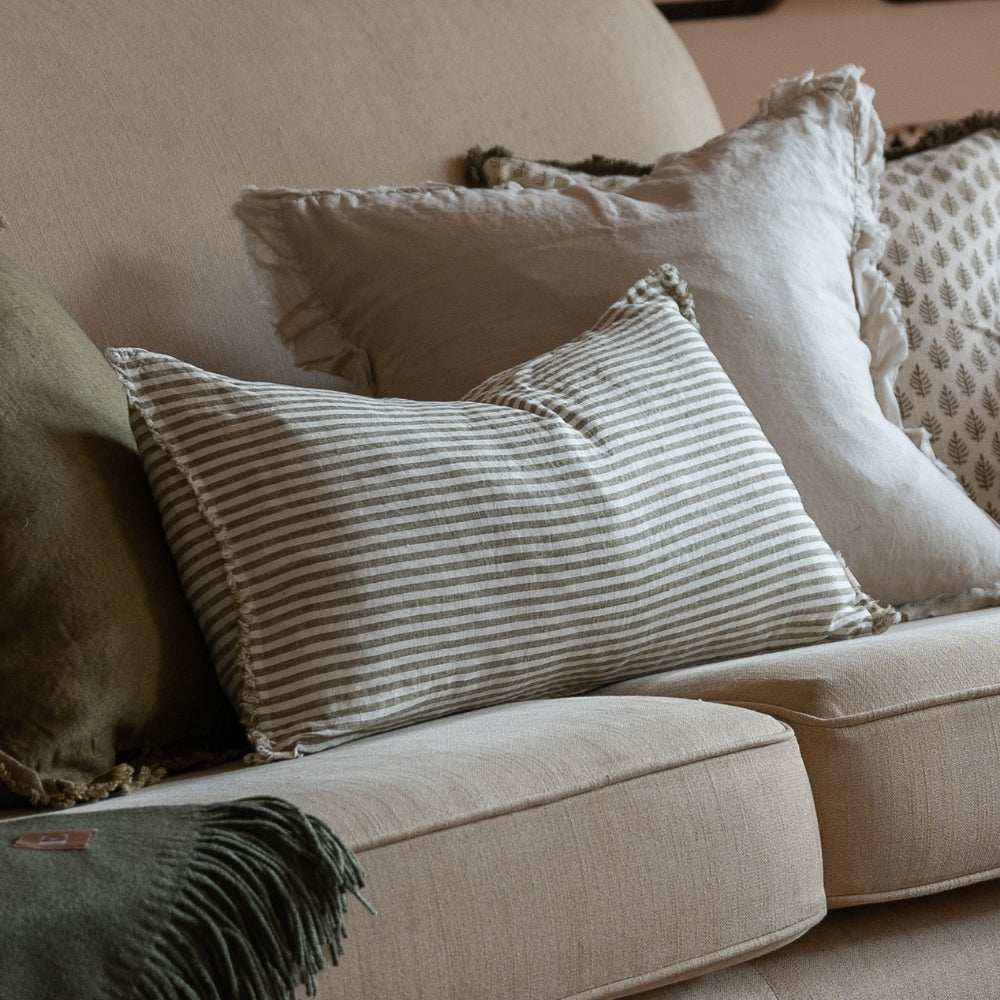 Esmee Olive Green Stripe Cushion 50x30