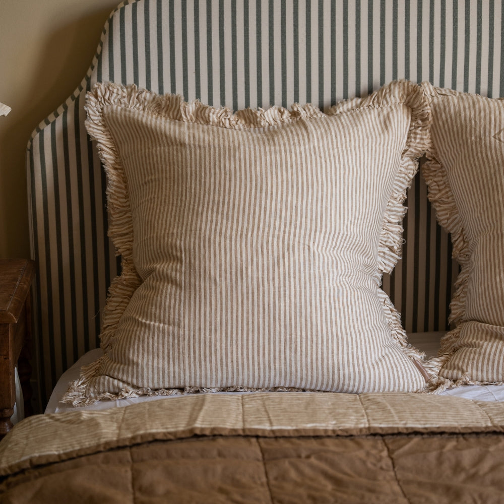 Hallie Light Brown Stripe Ruffle Cushion 65x65
