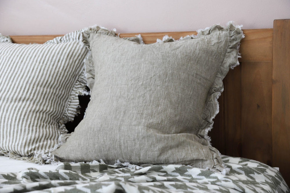 Hallie Washed Olive Green Linen Cushion 45x45