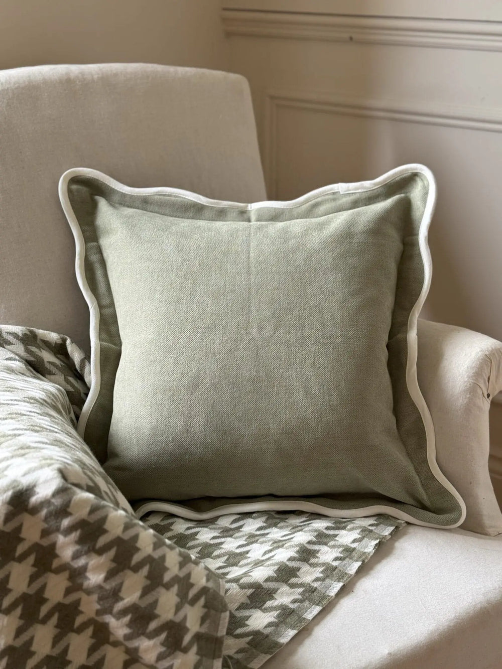 Chloe Sage Green Scalloped Edge Cushion 45x45