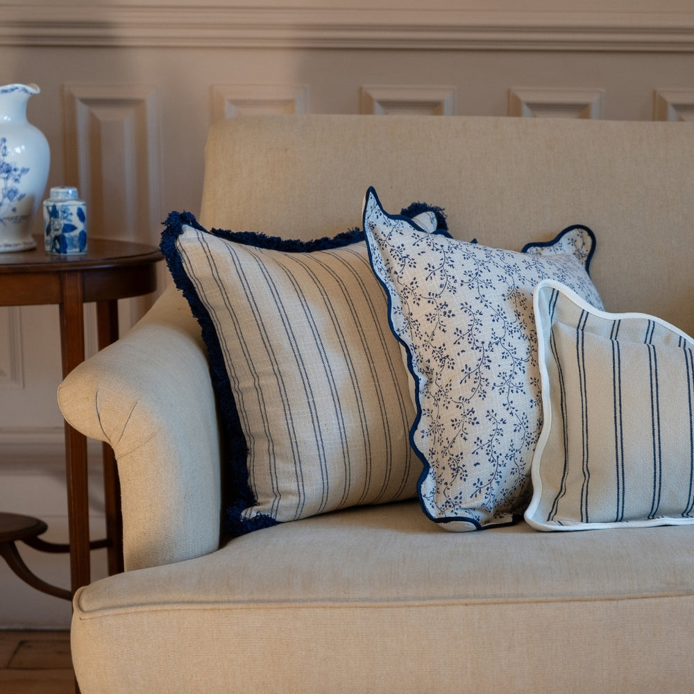 Sadie Navy Stripe Fringed Cushion 45x45