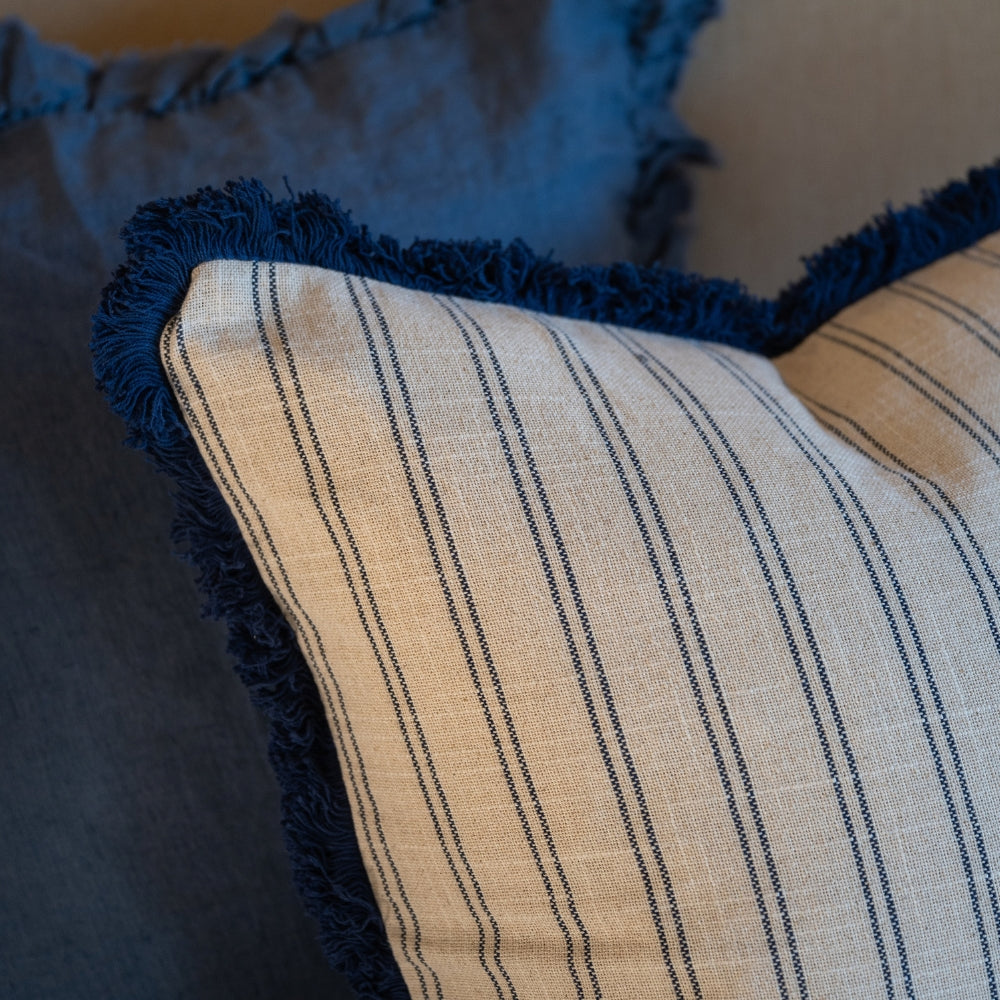 Sadie Navy Stripe Fringed Cushion 45x45