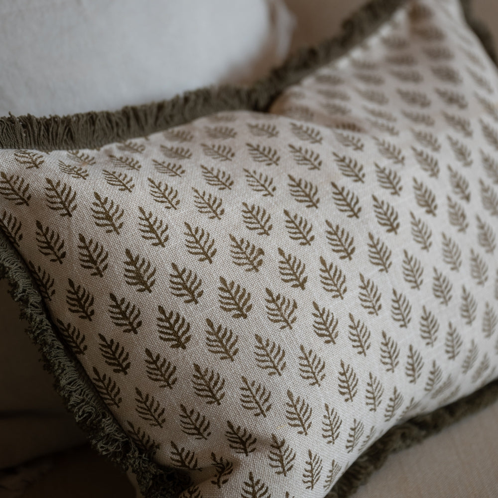 Sadie Olive Leaf Print Cushion 50x30