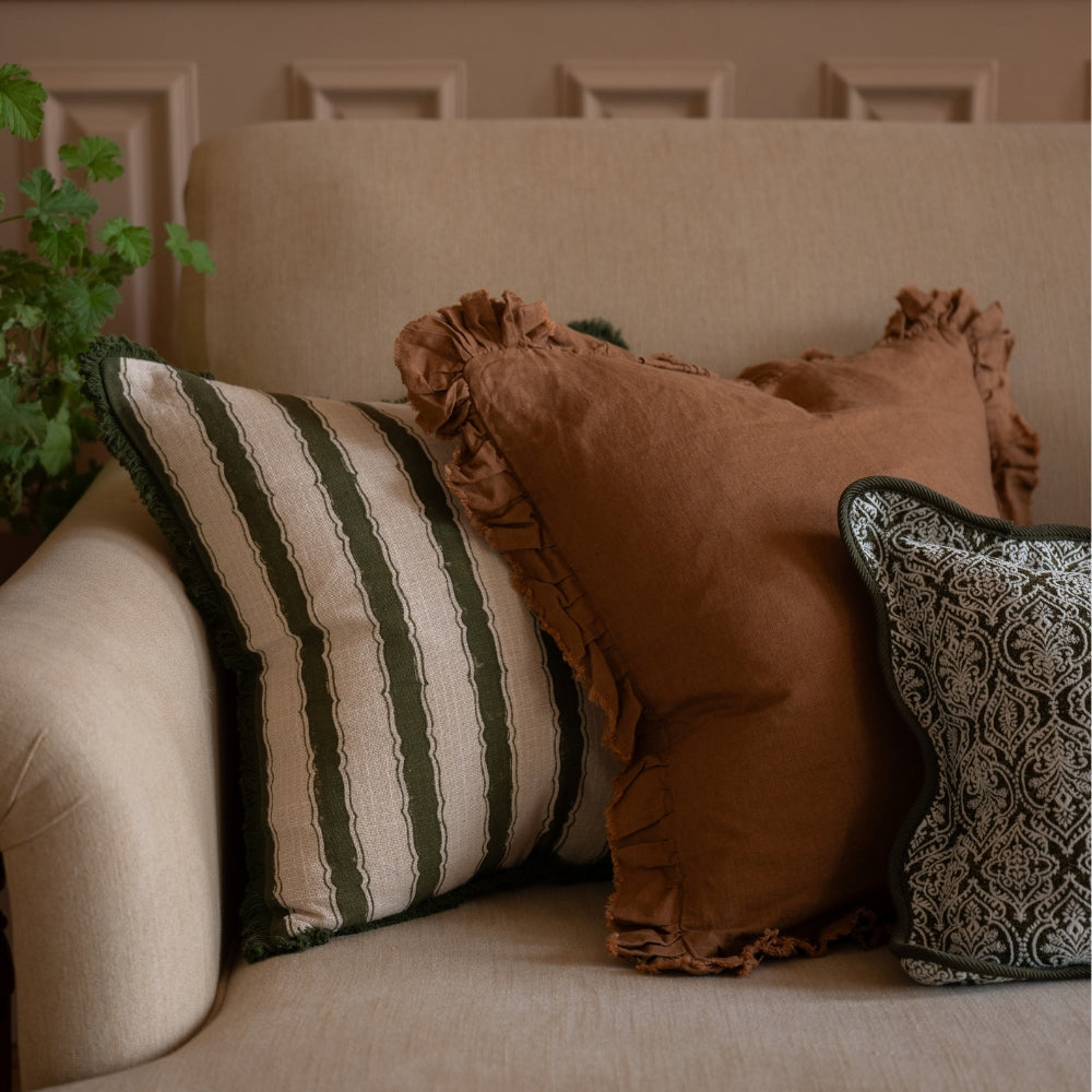 Sadie Vintage Olive Stripe Cushion 45x45