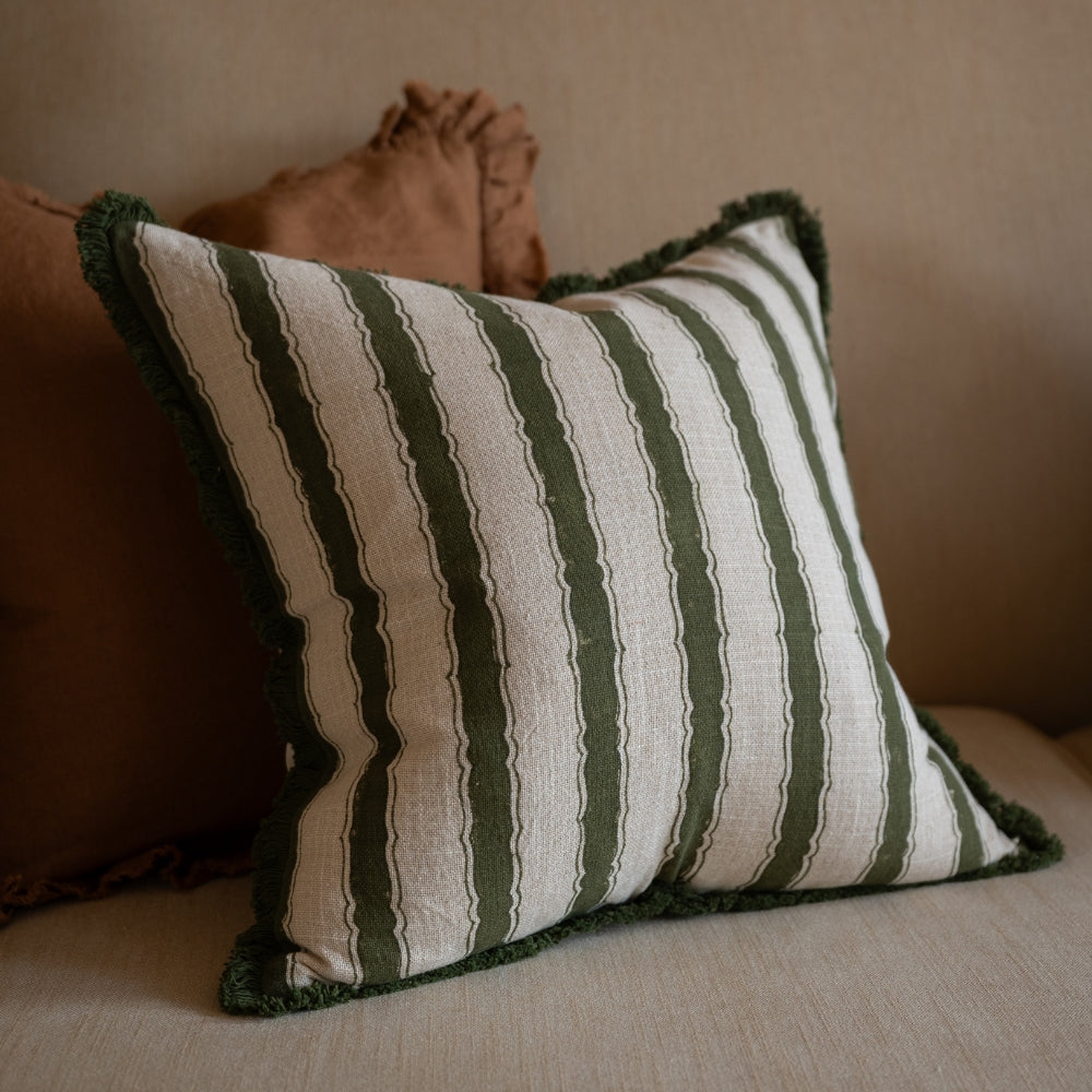 Sadie Vintage Olive Stripe Cushion 45x45