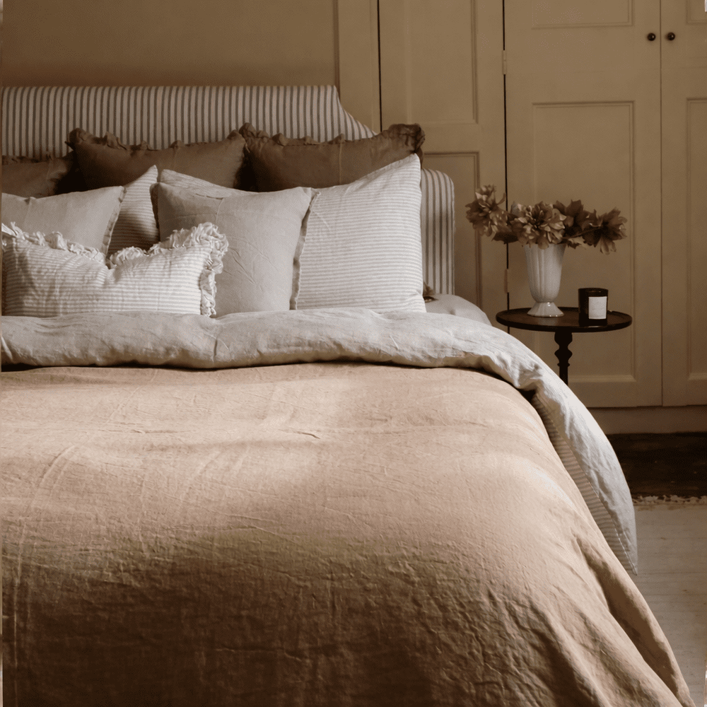 Coffee Brown Ruffle Linen Bedspread