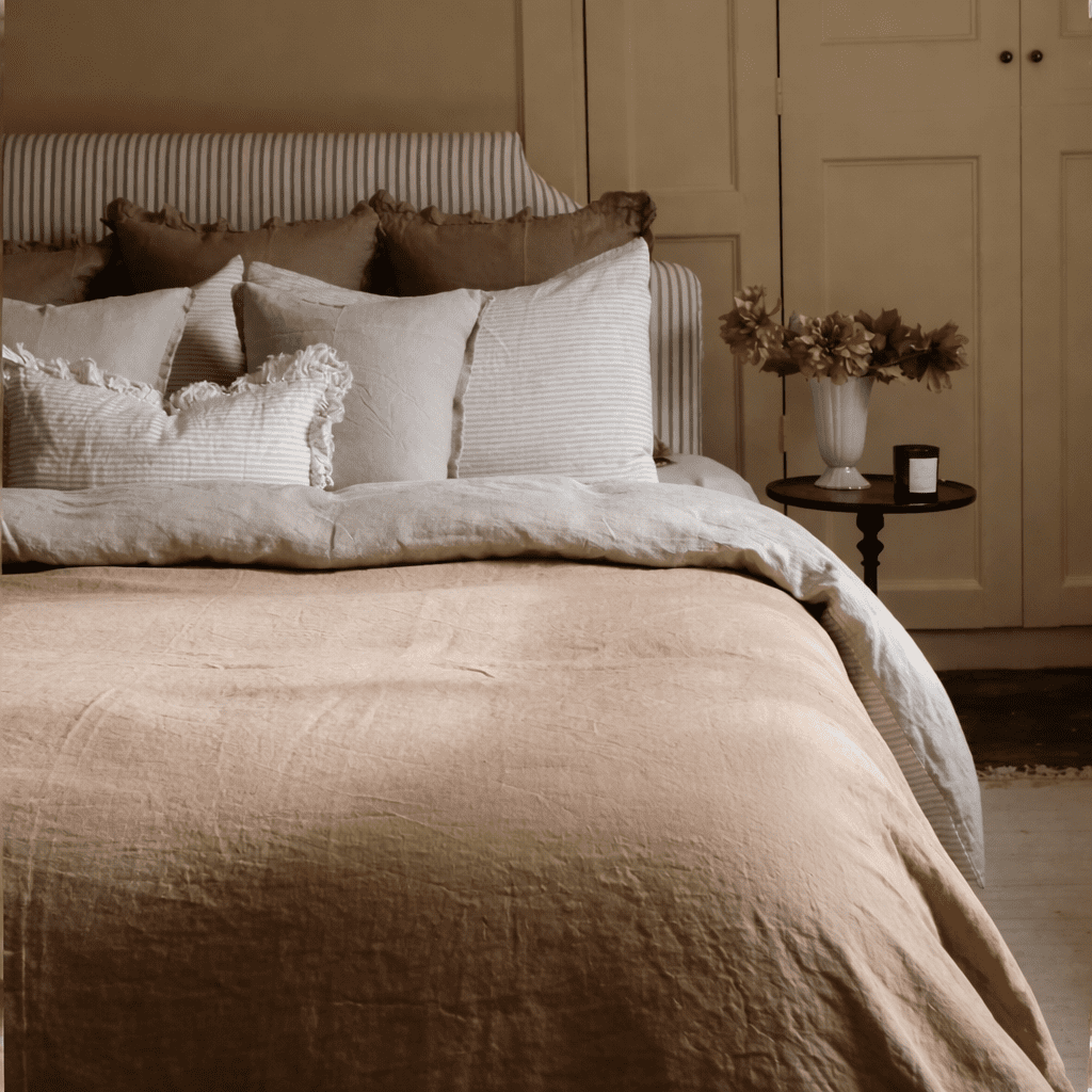 Coffee Brown Ruffle Linen Bedspread
