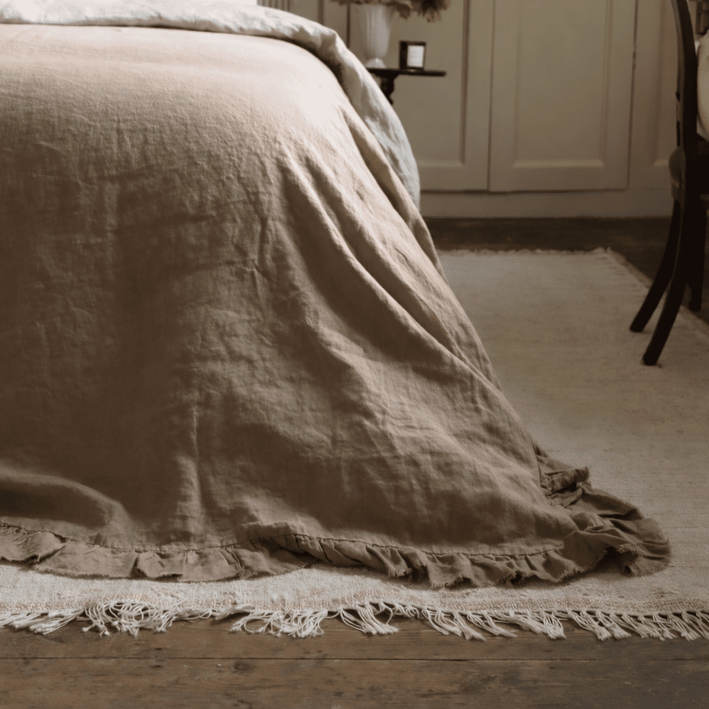 Coffee Brown Ruffle Linen Bedspread