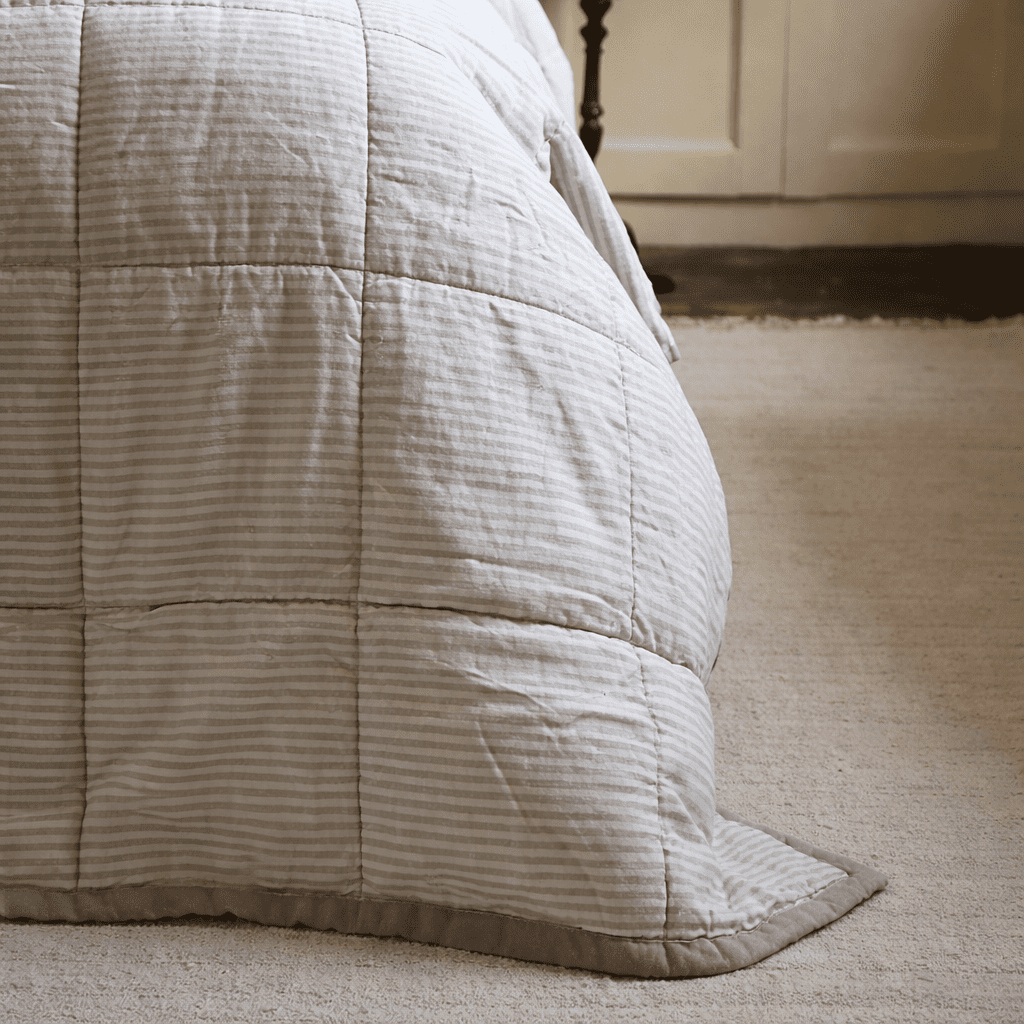 Luxury Natural Beige Linen Quilted Bedspread